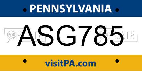 ASG785 Pennsylvania License Plate