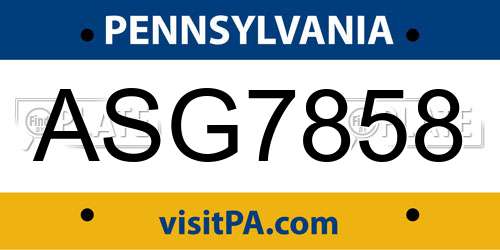 ASG7858 Pennsylvania License Plate