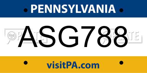 ASG788 Pennsylvania License Plate