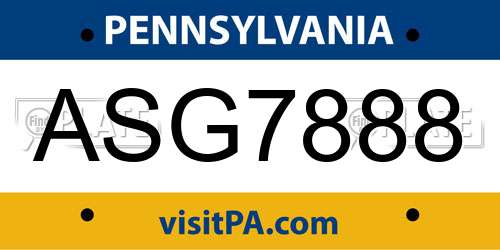 ASG7888 Pennsylvania License Plate