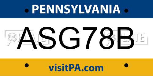 ASG78B Pennsylvania License Plate