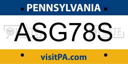 ASG78S Pennsylvania License Plate