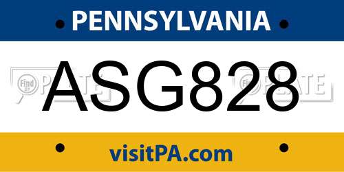 ASG828 Pennsylvania License Plate
