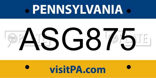 ASG875 Pennsylvania License Plate
