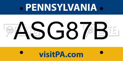 ASG87B Pennsylvania License Plate