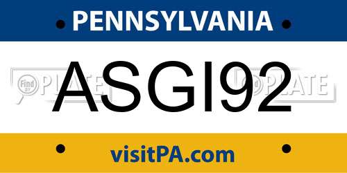 ASGI92 Pennsylvania License Plate