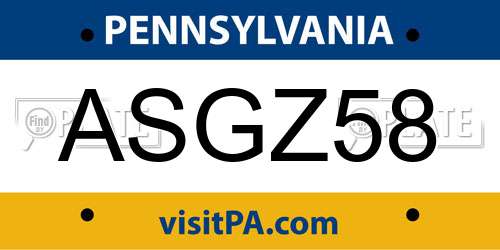 ASGZ58 Pennsylvania License Plate