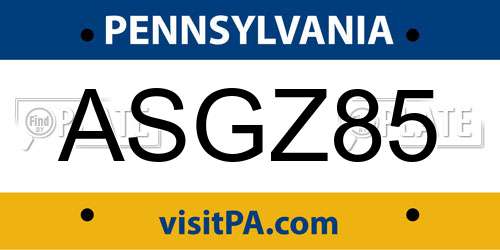 ASGZ85 Pennsylvania License Plate