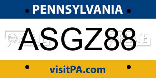 ASGZ88 Pennsylvania License Plate