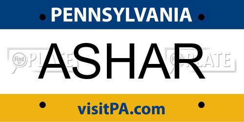 ASHAR Pennsylvania License Plate