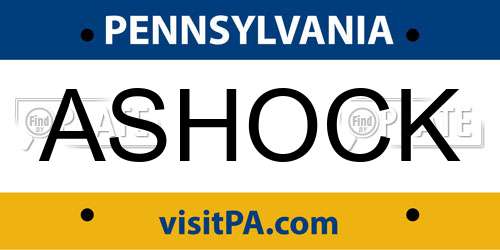 ASHOCK Pennsylvania License Plate