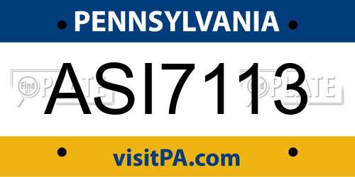 ASI7113 Pennsylvania License Plate
