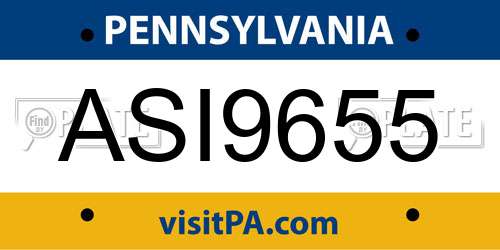 ASI9655 Pennsylvania License Plate