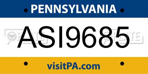 ASI9685 Pennsylvania License Plate