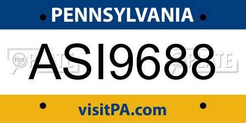 ASI9688 Pennsylvania License Plate