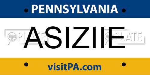 ASIZIIE Pennsylvania License Plate