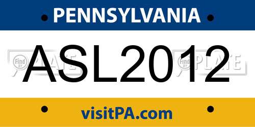 ASL2012 Pennsylvania License Plate