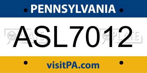 ASL7012 Pennsylvania License Plate