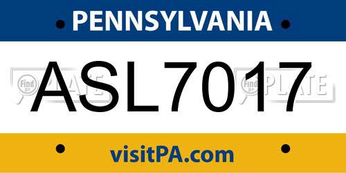 ASL7017 Pennsylvania License Plate