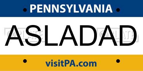 ASLADAD Pennsylvania License Plate