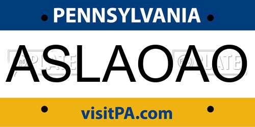 ASLAOAO Pennsylvania License Plate