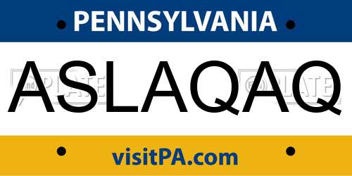 ASLAQAQ Pennsylvania License Plate