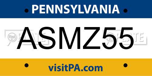 ASMZ55 Pennsylvania License Plate