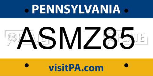ASMZ85 Pennsylvania License Plate