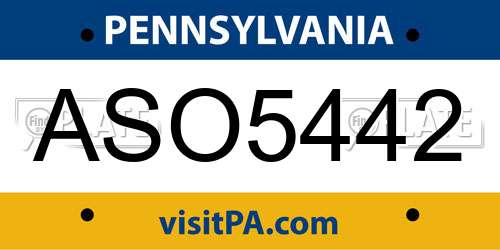 ASO5442 Pennsylvania License Plate