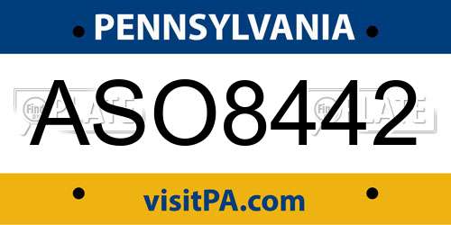 ASO8442 Pennsylvania License Plate