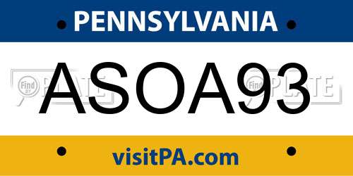 ASOA93 Pennsylvania License Plate