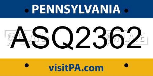 ASQ2362 Pennsylvania License Plate