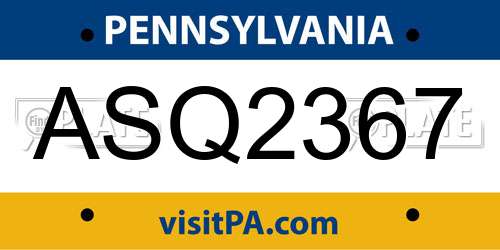 ASQ2367 Pennsylvania License Plate