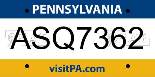 ASQ7362 Pennsylvania License Plate