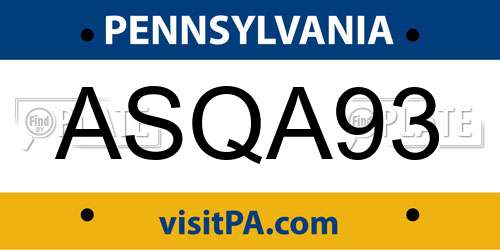 ASQA93 Pennsylvania License Plate