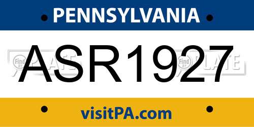 ASR1927 Pennsylvania License Plate