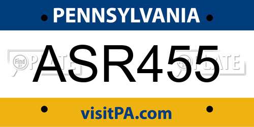 ASR455 Pennsylvania License Plate