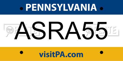 ASRA55 Pennsylvania License Plate