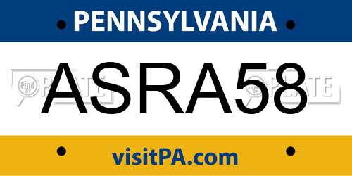 ASRA58 Pennsylvania License Plate