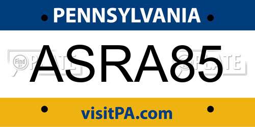 ASRA85 Pennsylvania License Plate