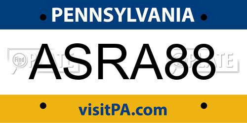 ASRA88 Pennsylvania License Plate