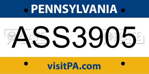 ASS3905 Pennsylvania License Plate