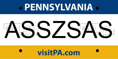 ASSZSAS Pennsylvania License Plate