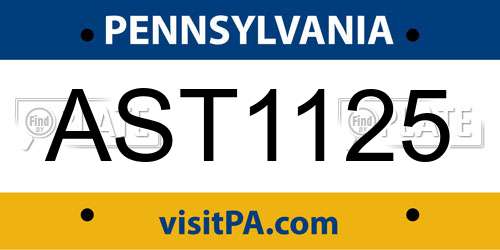 AST1125 Pennsylvania License Plate