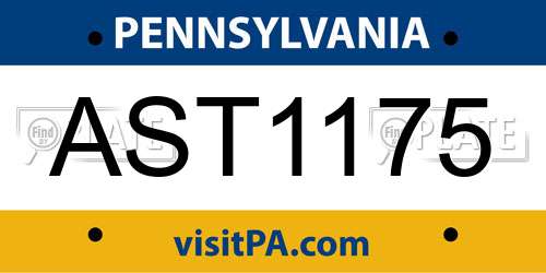 AST1175 Pennsylvania License Plate