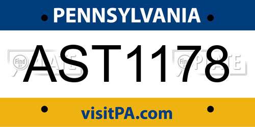 AST1178 Pennsylvania License Plate