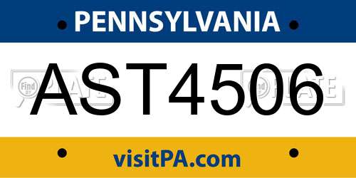 AST4506 Pennsylvania License Plate