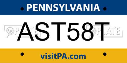 AST58T Pennsylvania License Plate