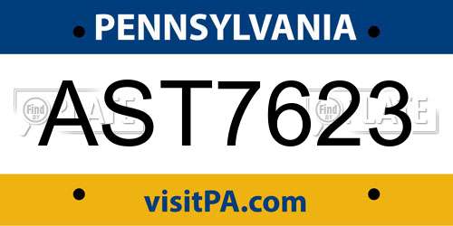AST7623 Pennsylvania License Plate