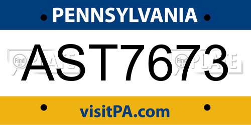 AST7673 Pennsylvania License Plate
